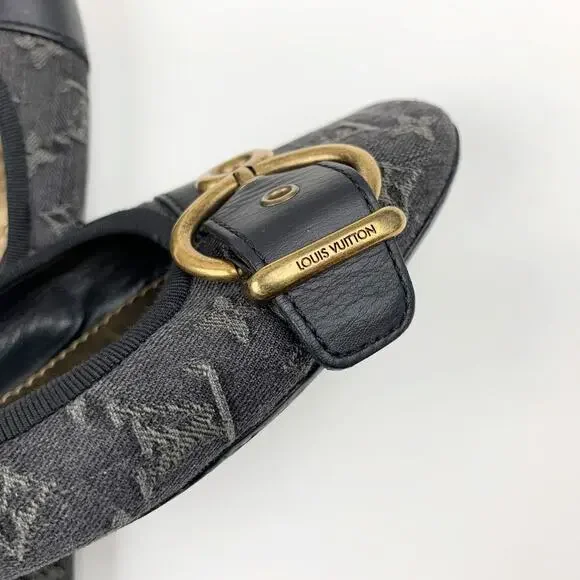 Louis Vuitton Monogram Denim Flash Lotus Black Ballerina Flats Women 37.5 US 7.5 - Picture 4 of 12